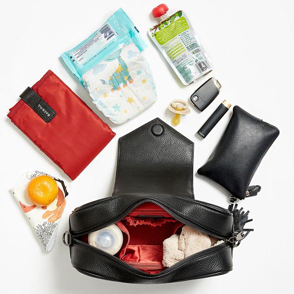 Baby Bag/Pram Organiser- Baebina Crossbody Leather Black