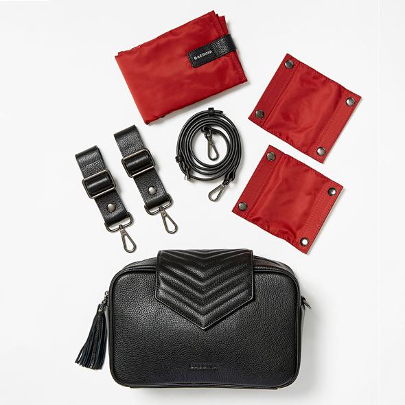 Baby Bag/Pram Organiser- Baebina Crossbody Leather Black