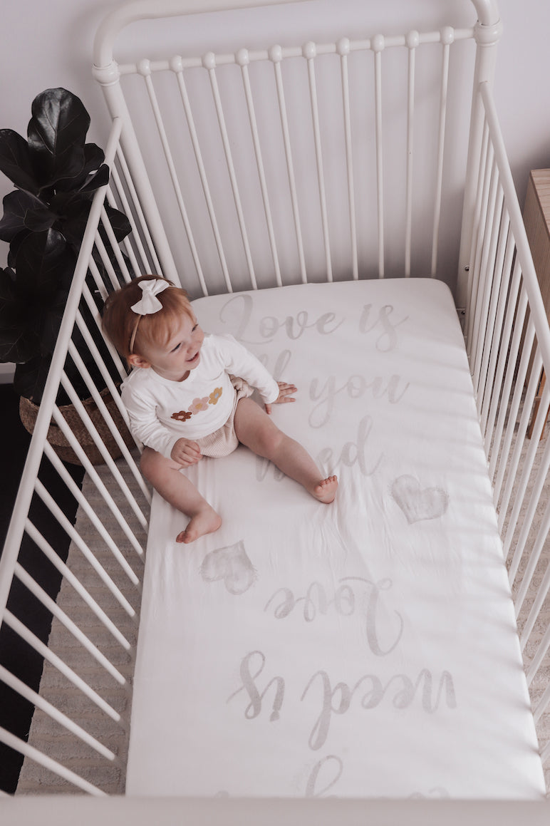 baby luno Bamboo Fitted Cot Sheet - Love Is All You Need