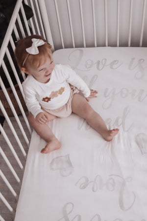 baby luno Bamboo Fitted Cot Sheet - Love Is All You Need