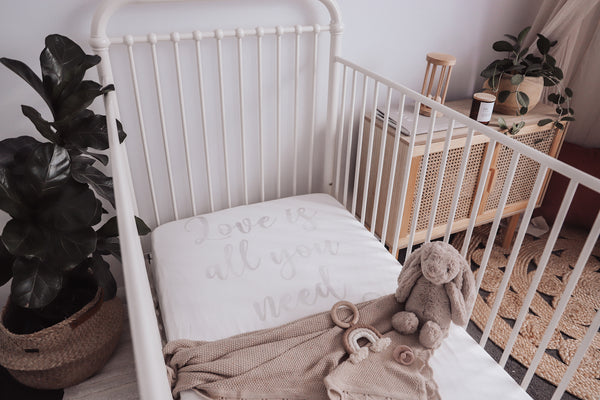 baby luno Bamboo Fitted Cot Sheet - Love Is All You Need