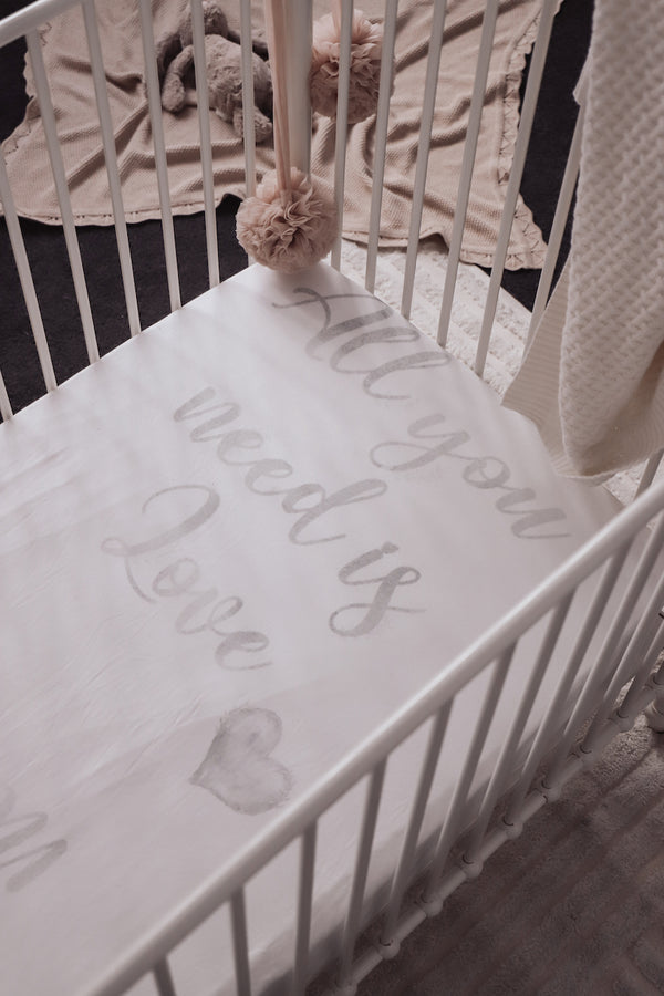 baby luno Bamboo Fitted Cot Sheet - Love Is All You Need