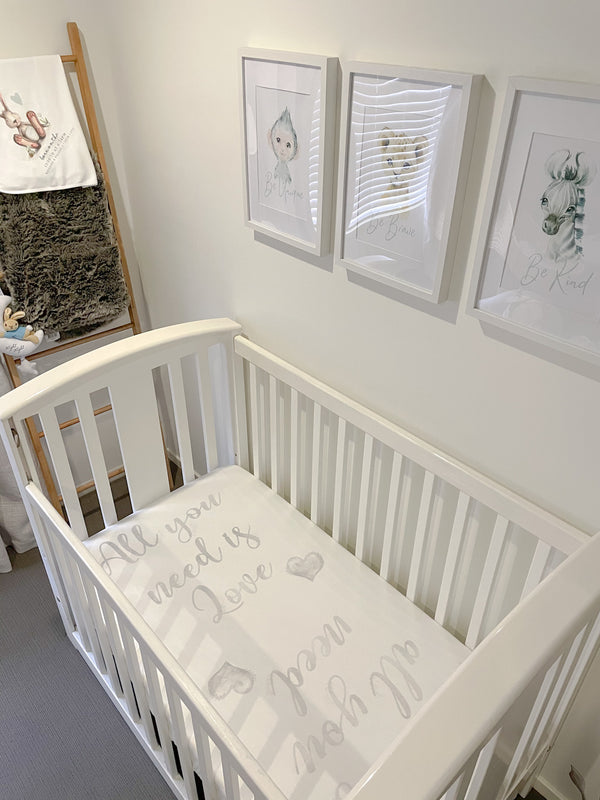 baby luno Bamboo Fitted Cot Sheet - Love Is All You Need