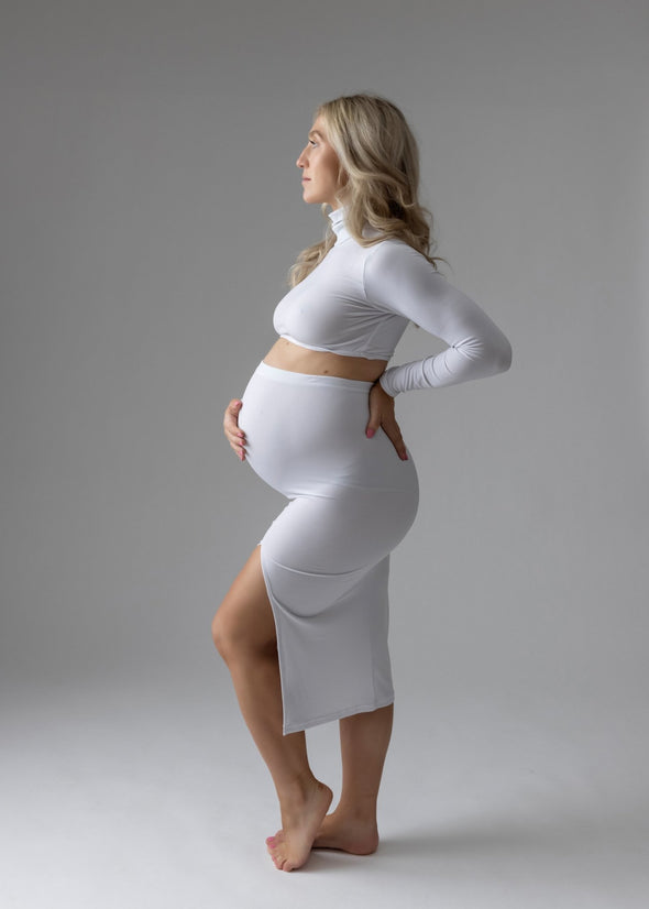 Maternity Turtleneck Crop Top & Split Midi Skirt Set