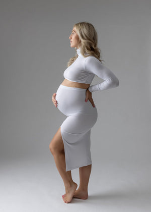 Maternity Turtleneck Crop Top & Split Midi Skirt Set